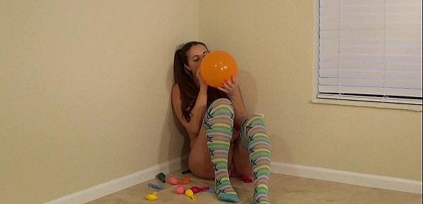  Madisin Lee in Party Balloons. MILF big ass white girl bounce pops balloons